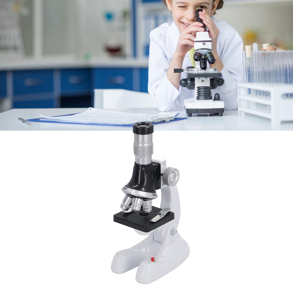 Kids Microscope Kit 100X 600X 1200X Magnification 3 Objective Lens Microscope Toy for Scientific Educational Experiment