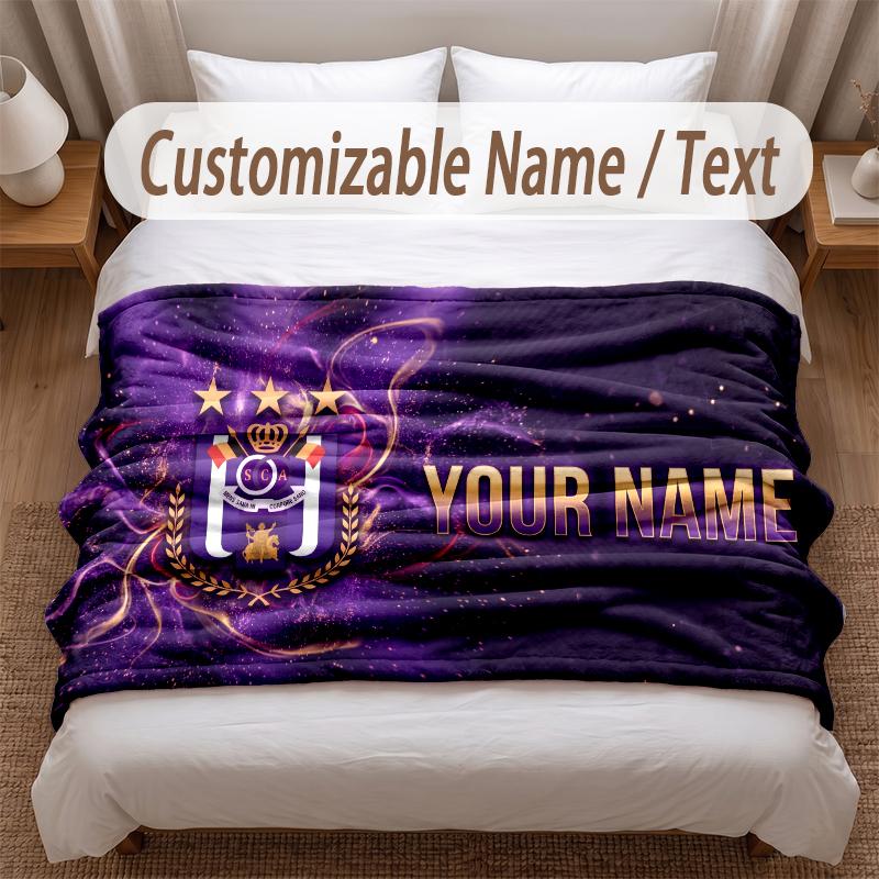 Anderlecht FC logo Printed Flannel Blanket Custom Name Text Soft Warm Throw For Bedroom Holiday Gift