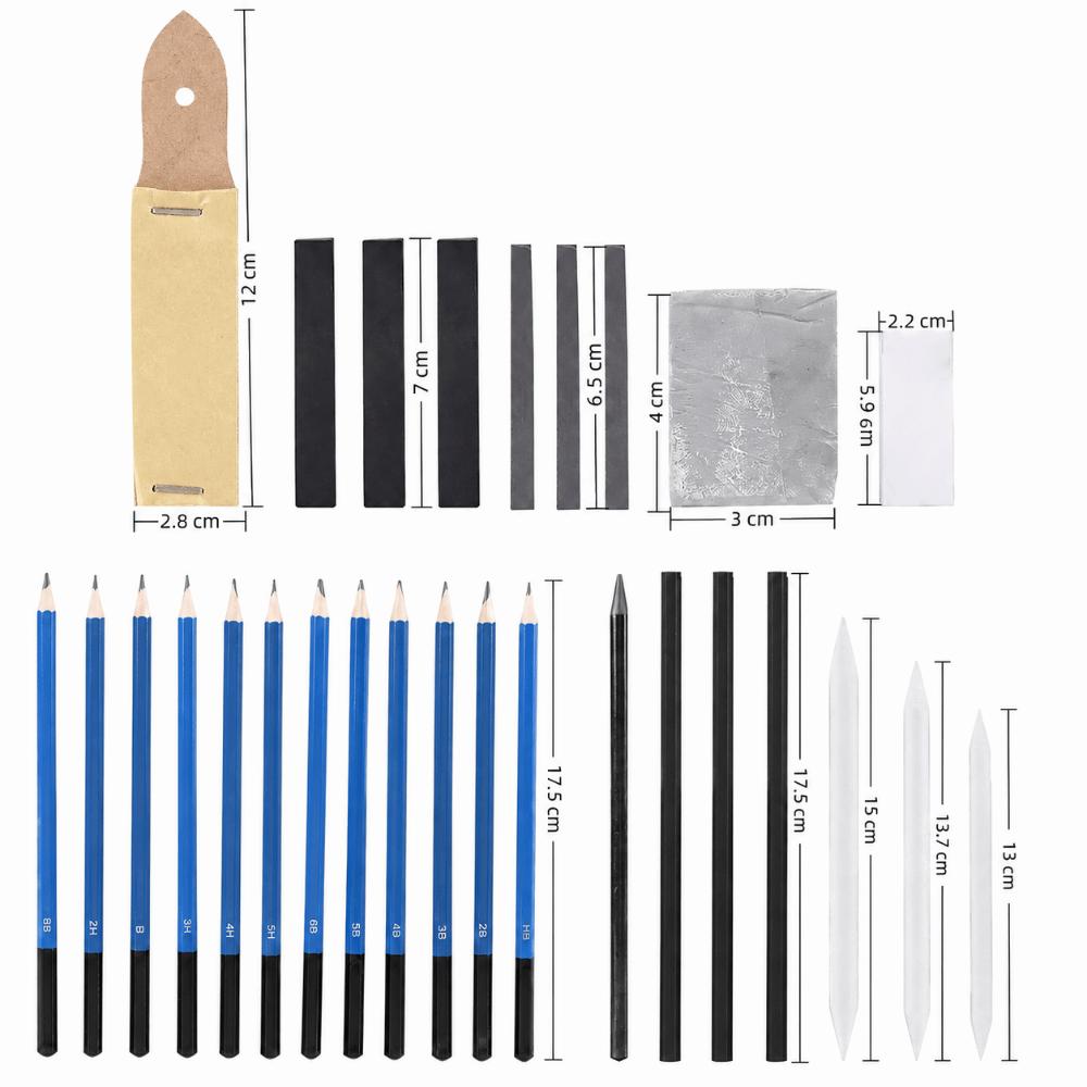 33PCS With Storage Bag Drawing Supplies Non Toxic Charcoal Sticks Sketch Pencil Line Drafting