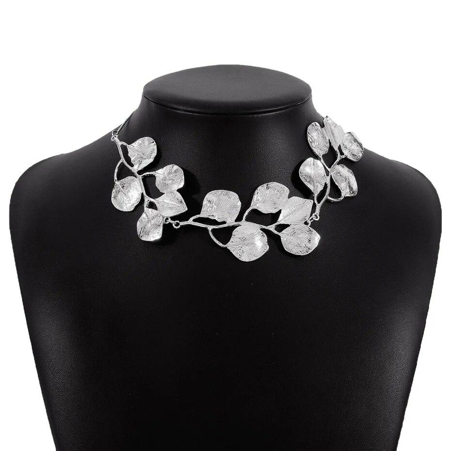 Ingemark Exaggerated Leaf Pendant Choker Necklace for Women Vintage Adjustable Box Chain Collares Grunge Jewelry Steampunk Men