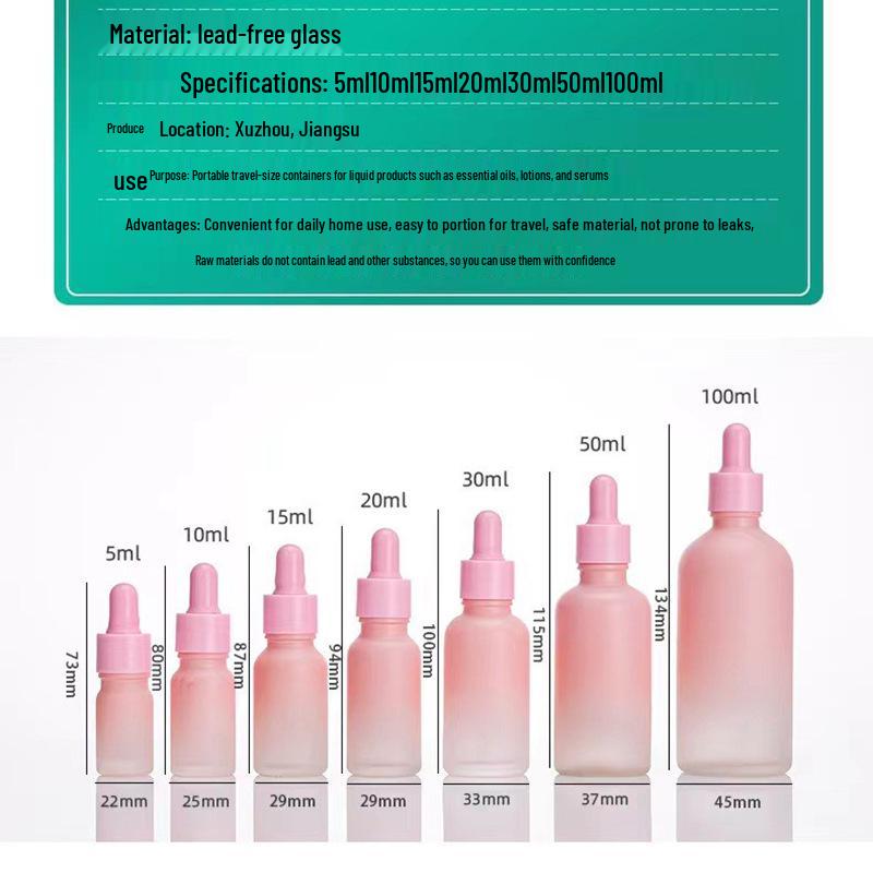 20ml Gradient Pink Frosted Serum Bottle with Rubber Dropper