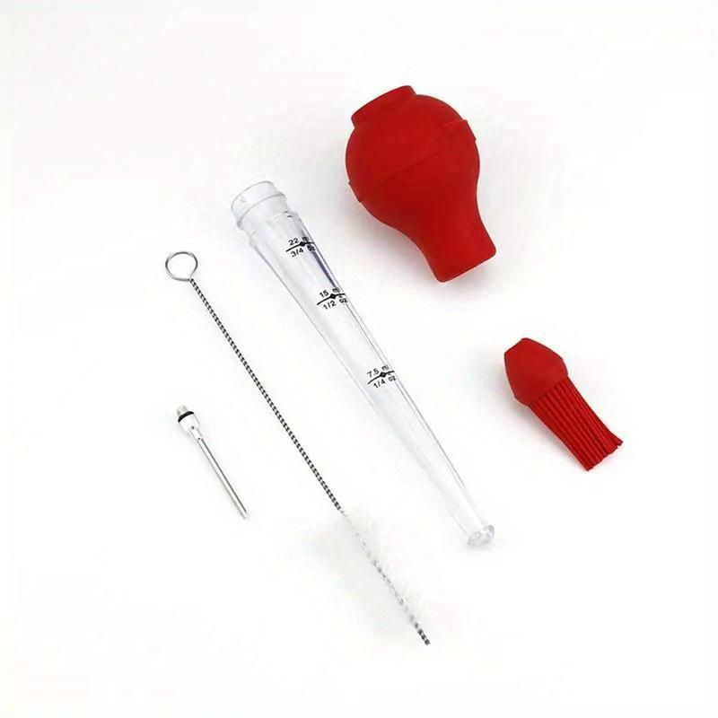 1 Set Multipurpose Turkey Baster with Detachable Needles, Silicone Brush Head, and Cleaning Brush