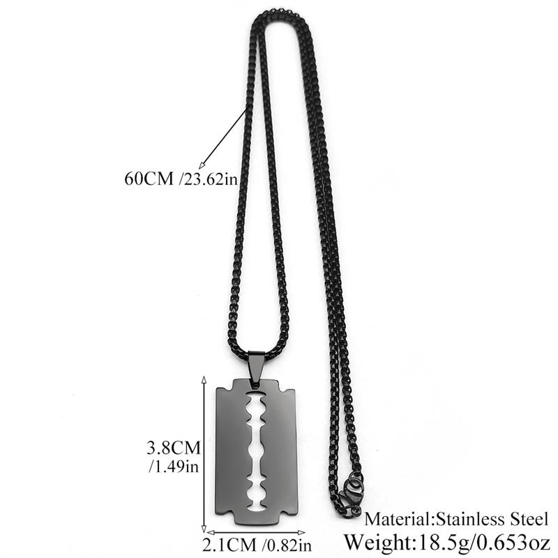 Gothic Blade Razor Pendant Necklaces Men Stainless Steel Black Goth Male Chain Necklace Grunge Y2k Emo Jewelry Collier Homme