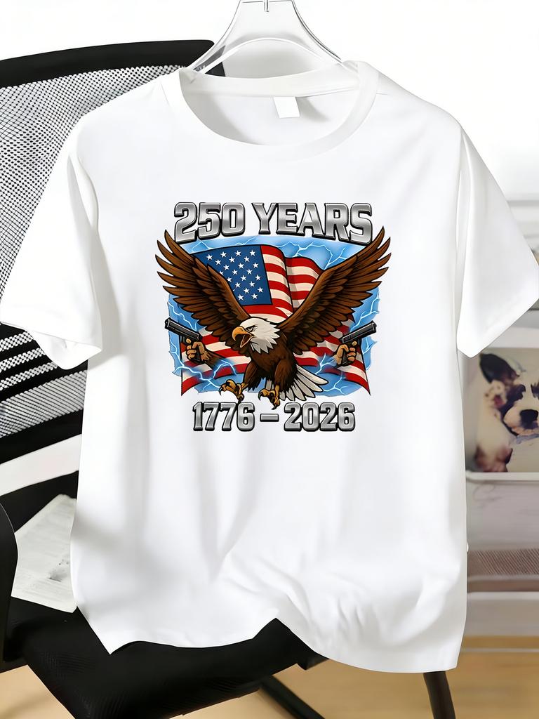 Mens Tee Eagle Usa Flag 250 Years 1776 To Print Cotton Short Sleeve Male Casual Streetwear Outd