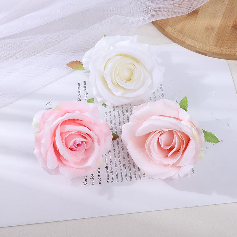 5Pcs 10cm Silk Rose Heads Artificial Flowers For Wedding Birthday Party Decoration DIY Scrapbook Christmas Home Garden Decor
