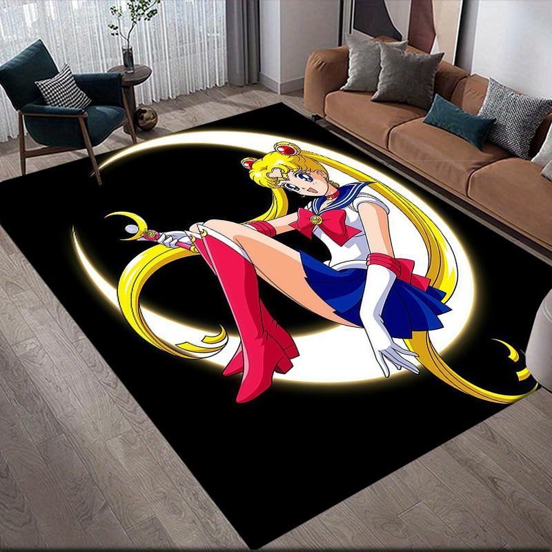 Sailor Moon3 Flanellmuster Quadratischer Teppich, Läufer, Teppich für Wohnzimmer Schlafzimmer Sofa Spielzimmer Dekor, Rutschfeste Fußmatte