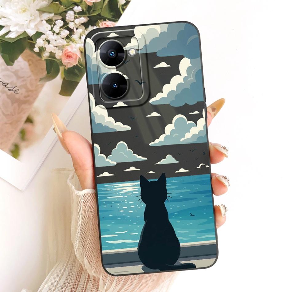 For Realme V30 V30t RMX3618 RMX3619 Cute Cat Flower Cartoon Phone Case For RealmeV30 V30T 5G Soft Silicone Cover Bumpers