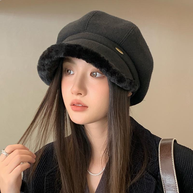 

Плюшевый берет Осень/Зима - Британский ретро, Универсальная и теплая модная шляпа чёрный