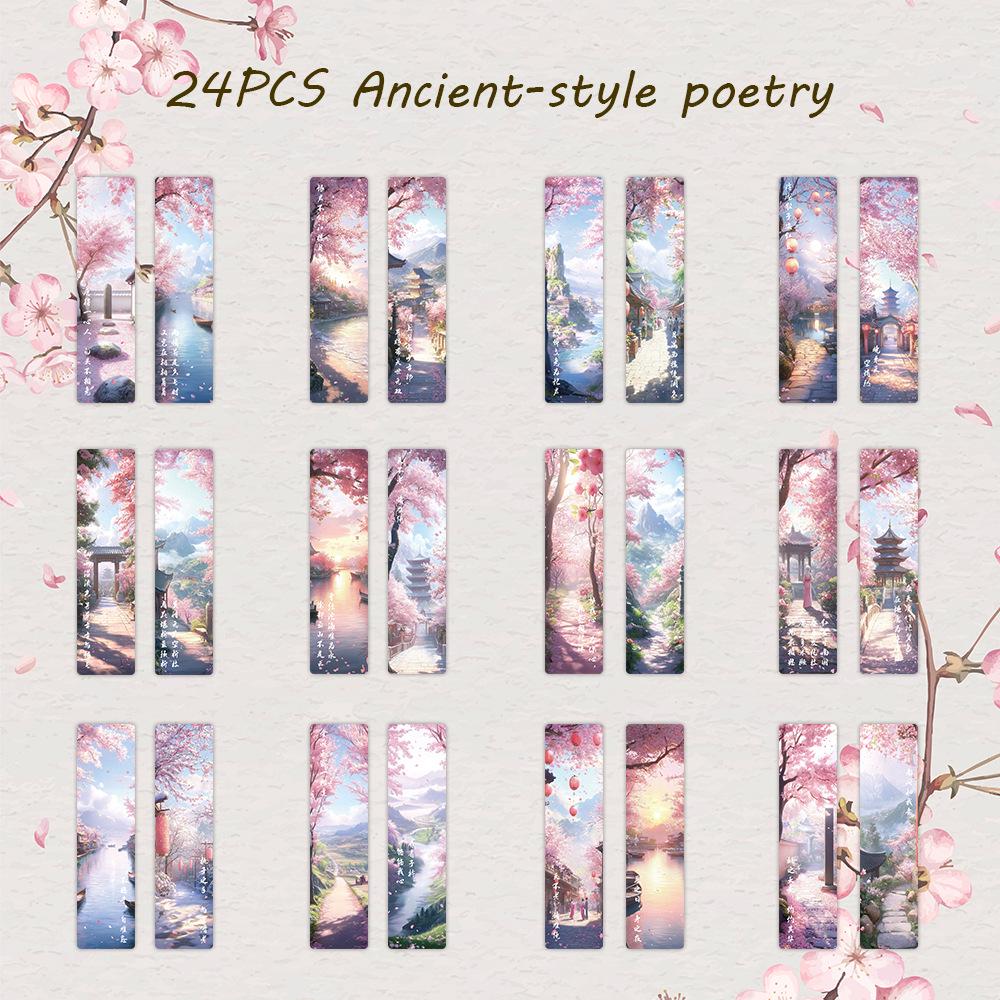Chinese Ink Painting Bookmarks: 24 Sheet Set of High Aesthetic Student Reading Markers, Perfect As Cultural Creative Paper Gifts
