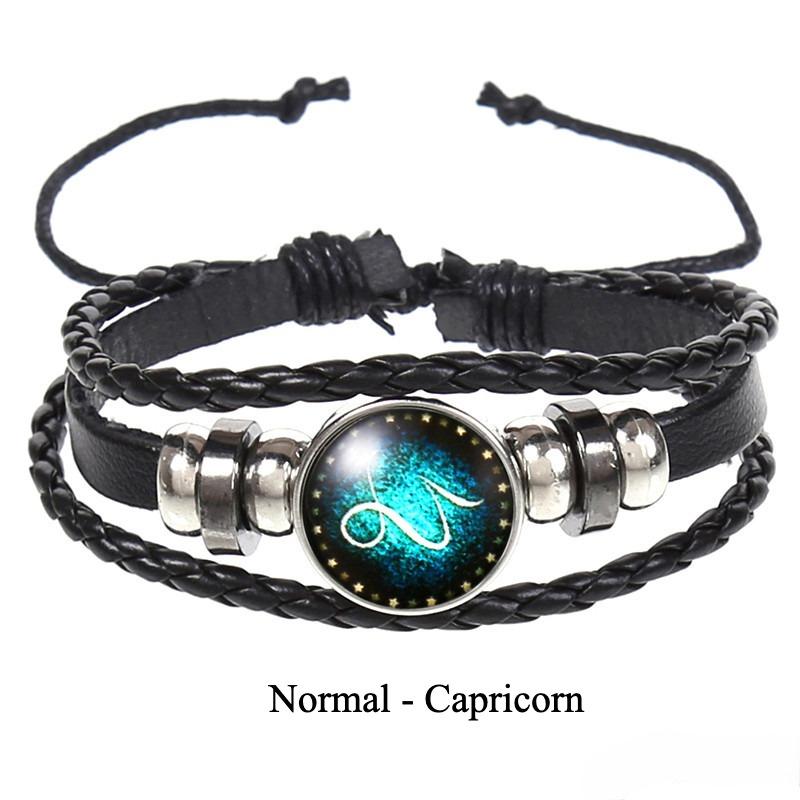 

Популярный браслет из коровьей кожи с 12 созвездиями, персонализированный ретро-плетеный браслет с зеленой звездой, унисекс, подарок на День святого Валентина, день рождения