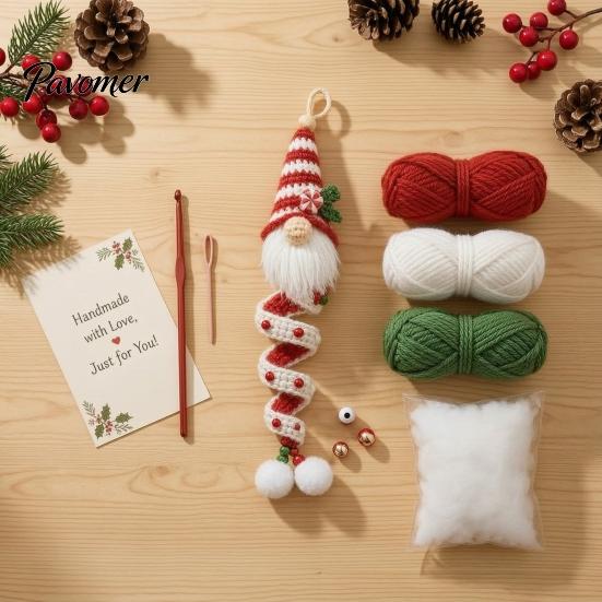 Parent Child Interaction Activities DIY Crochet Gnome Ornament Kit, Christmas Theme Soft Knitted Craft Thanksgiving Handmade Gift Sets Set,