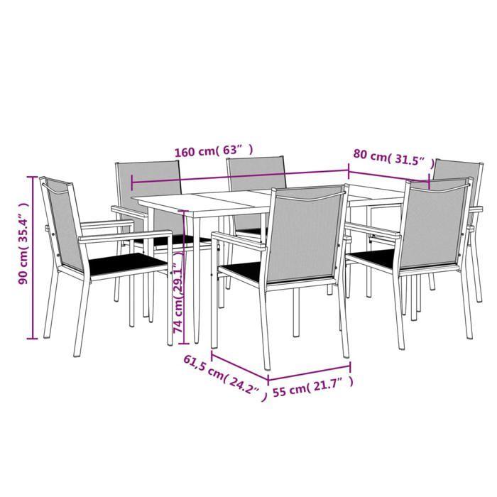 VidaXL Ensemble à manger de jardin 7 pcs noir textilène et acier, ensemble à manger, ensemble à manger d'extérieur, ensemble 3187038