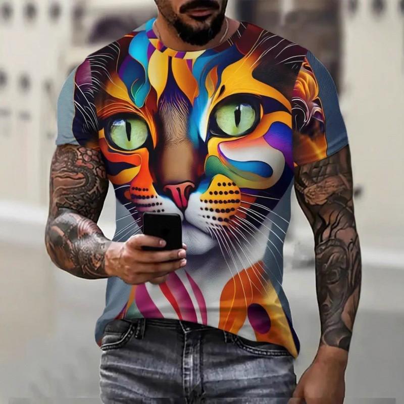 Mens Short Sleeve Crew Neck T-Shirt With Cartoon Digital Print Loose Fit Casual Wear