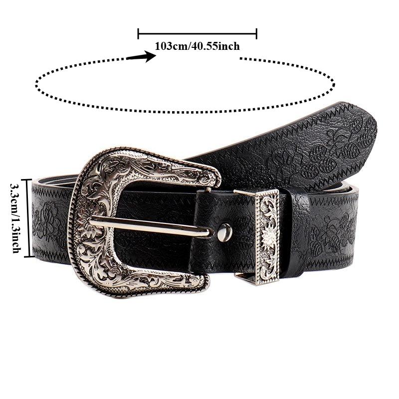 Stylish and Edgy Retro Embossed Women’s Belt Trendy “It Girl” Subculture Women’s Versatile Leather Belt with Bull Pin Buckle
