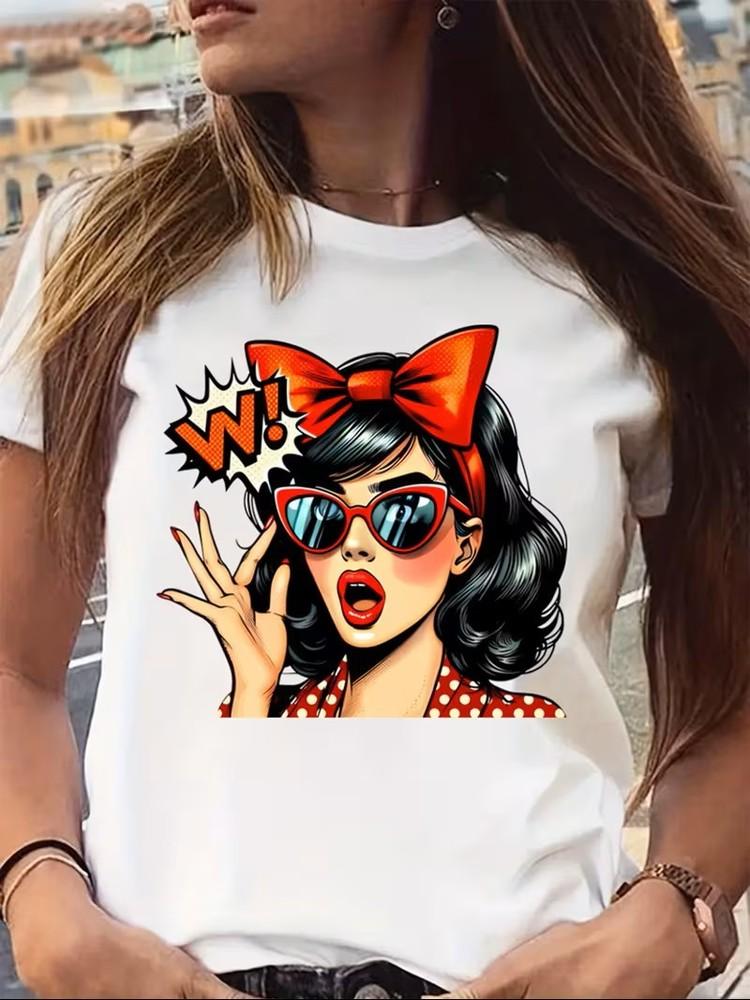 Vintage Pop Art Unisex T Shirt Retro Comic Wow Girl Graphic Tee Casual Tee Top S
