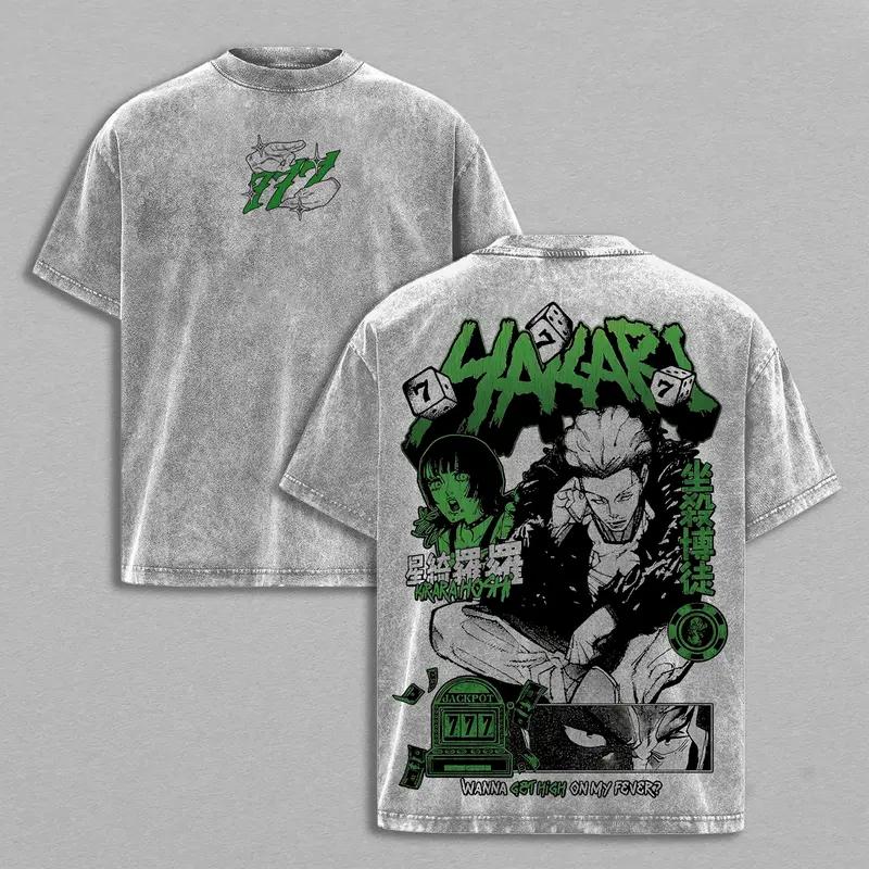 Hot Anime Jujutsu Kaisen Hakari Kinji Print T-shirt Men Short Sleeve Clothing Cotton Tshirt Retro Washed T Shirt Male Manga Tops