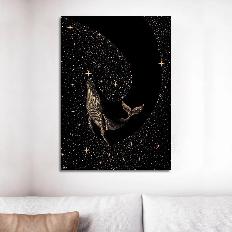 Cosmic Ocean Animals Starry Jellyfish Turtle Canvas Painting Nordic Wall Art For Living Room Home Decoration Frameless