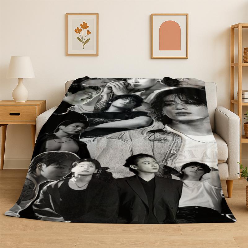 Kpop B-BTS Jeon Jung Kook JK Flannel Blanket Soft Warm Throw Blanket for Bedroom Living Room Bed Travel Camping Picnic Gift