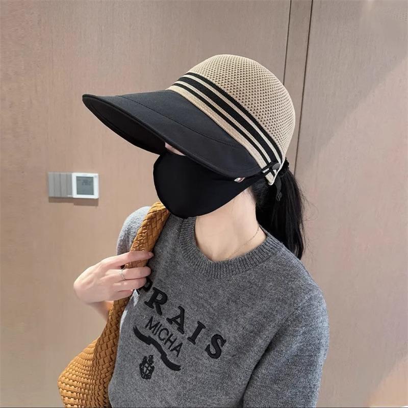 Women's Wide Brim Summer Sun Protection Hat with Open Top & Face Covering