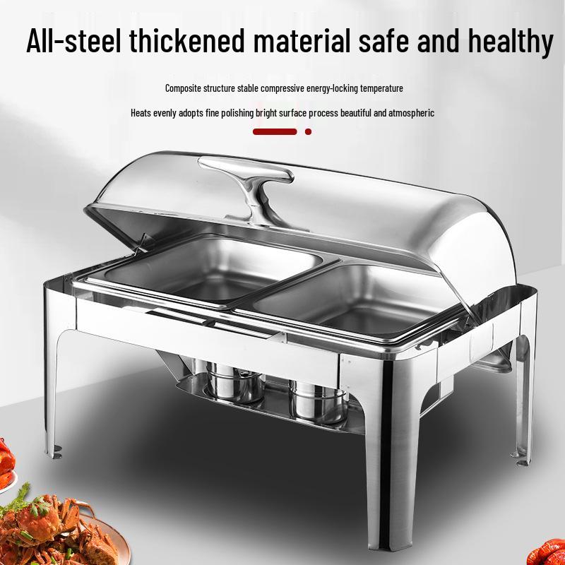 Gold-Plated Stainless Steel Buffet Warmer with Full Lid and Visible Insulation