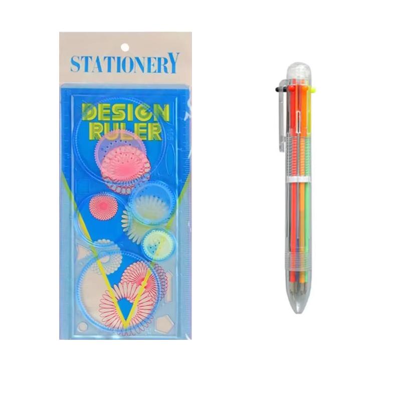 1PC Spirograph Ruler 6 Color Pen Multi-function Oval Geometric Curve Drafting Tools Learning Art Stationery Creative Gift ZYF
