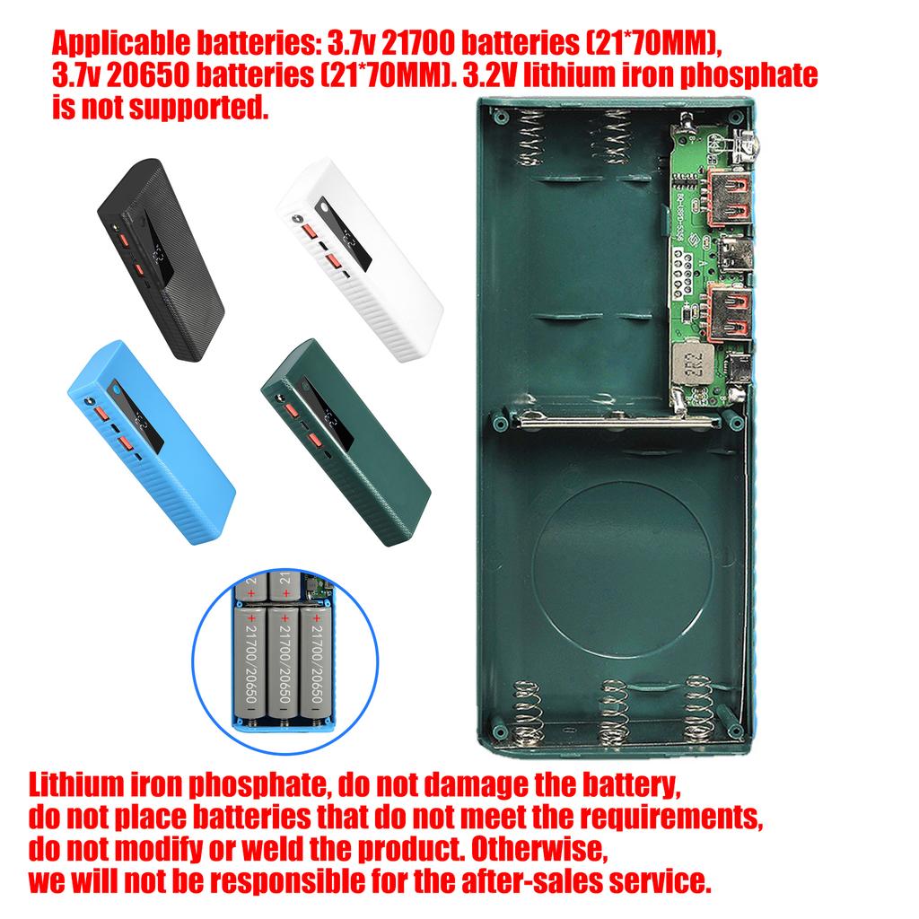 Custodia ad Alta Capacità a 5 Scomparti per Batterie 20650 con Doppia Uscita USB e Ingresso Tipo C per 5 Batterie 20650 Dispositivi Mobili