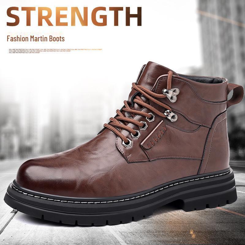 Vyriški britiško stiliaus vidutinio aukščio motocikliniai batai - Storu padu, kasdieniai, neperšlampami, neslystantys, yra didelių dydžių