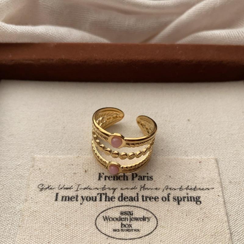 Vintage Multi-Layer Design Ring Light Luxury Niche Design Opening Adjustable Oval Statement Ring Finger Ring