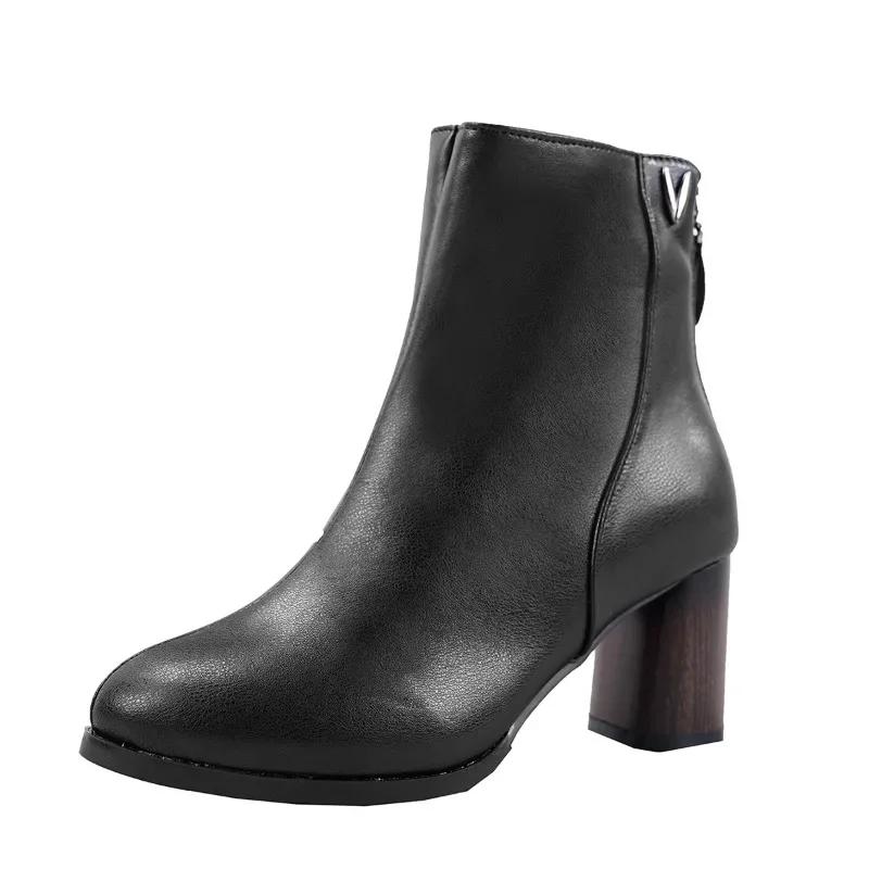 

Мода 2024 года, новые женские туфли, женские ботинки на молнии, осенние, с круглым носком, однотонные, профессиональные, средней высоты, на толстом каблуке, модные ботинки большого размера 42 чёрный