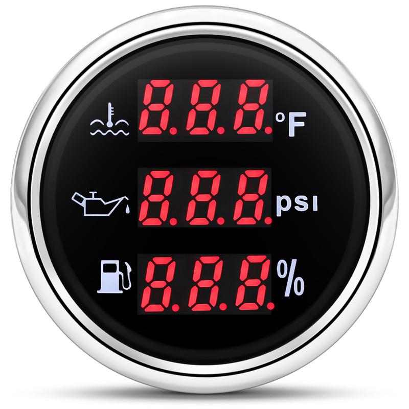 Digital 3 IN 1 Multi Meter Red LED 52mm Water Temperature Gauge+Oil Pressure+Fuel Level Gauge with Sensor 240-33ohm Boat