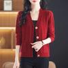 Temperament Elegant Style V-neck Knitted Sweater Top Autumn and Winter Fashion Loose Twist Pocket Sweater Jacket Women