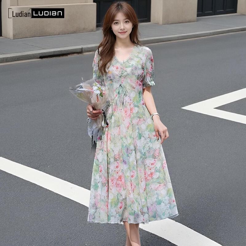 LUDIan Women s Elegant Printed Midi Dress 185/104A