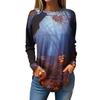 Women's Fashion Loose Round Neck Halloween Printed Long Sleeve T-Shirt Top Pullover