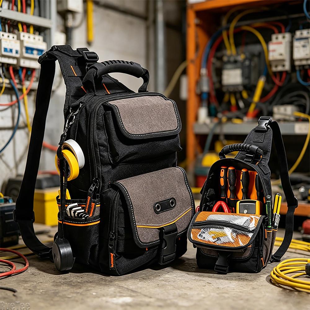 Electrician Tool Pouch Bag HVAC Tool Organizer Heavy-Duty Ergonomic Handle Removable Shoulder Strap for Electrician Tools