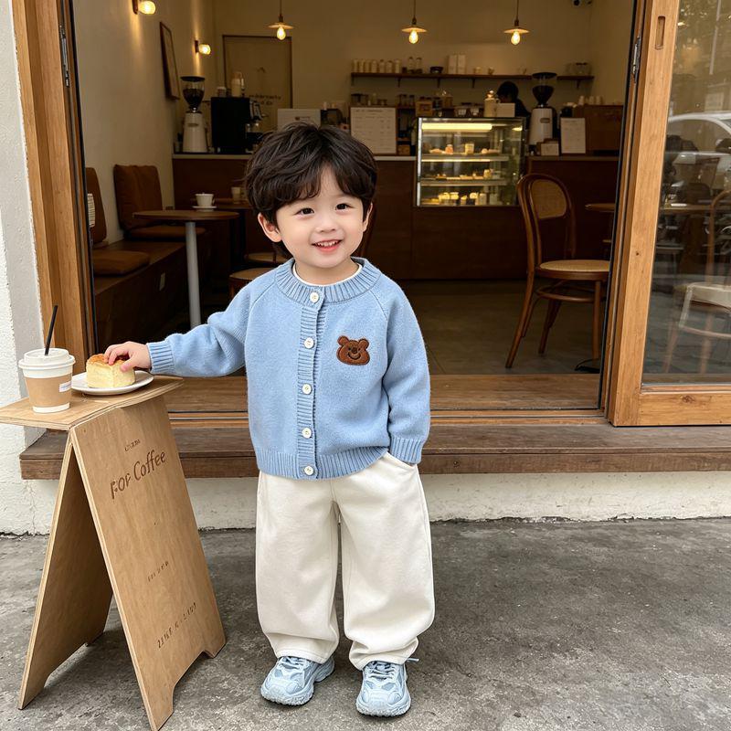 Kids' Solid Color Knit Cardigan - Boys' Spring Sweater & Girls' White Round Neck Coat