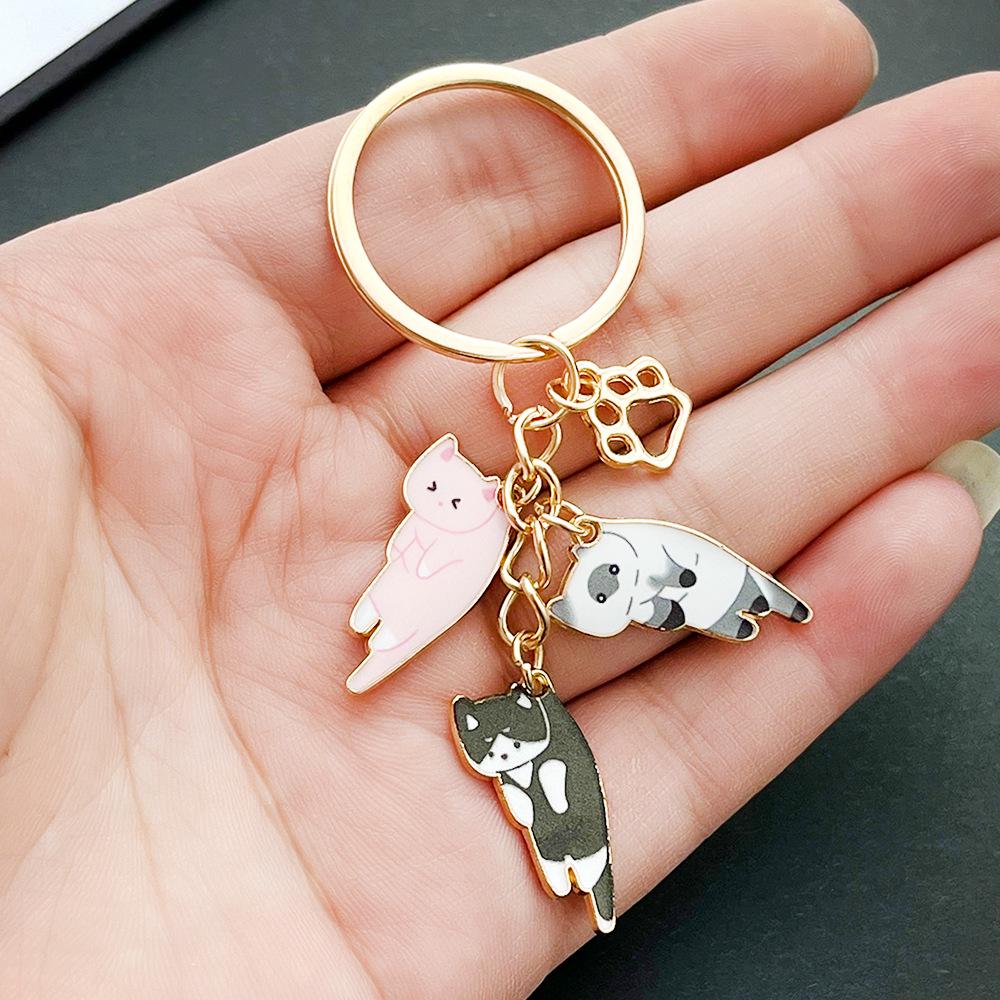 Cute Cat Drip Oil Keychain Charm - Pink, Tortoiseshell, Black Cat with Kitten Paw Print
