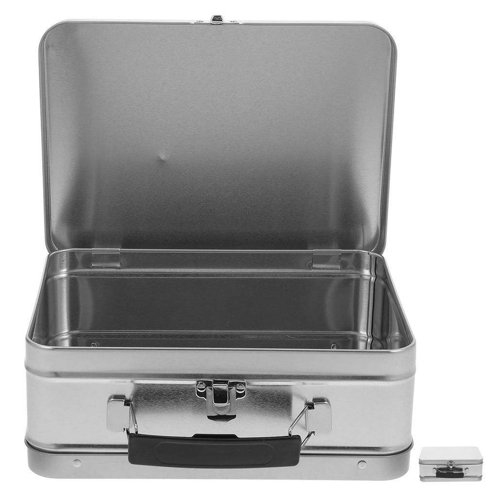 Tinplate Metal Lunch Box Retro Design with Robust Handle and Airtight Flip Lid Multipurpose Food Storage Container for Work