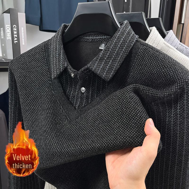 

Men s Winter Chenille Two-in-One Fleece Sweater - Warm, Thick, Casual Knit Base Shirt for Middle-Aged Dads 4XL (178-200 Jin)