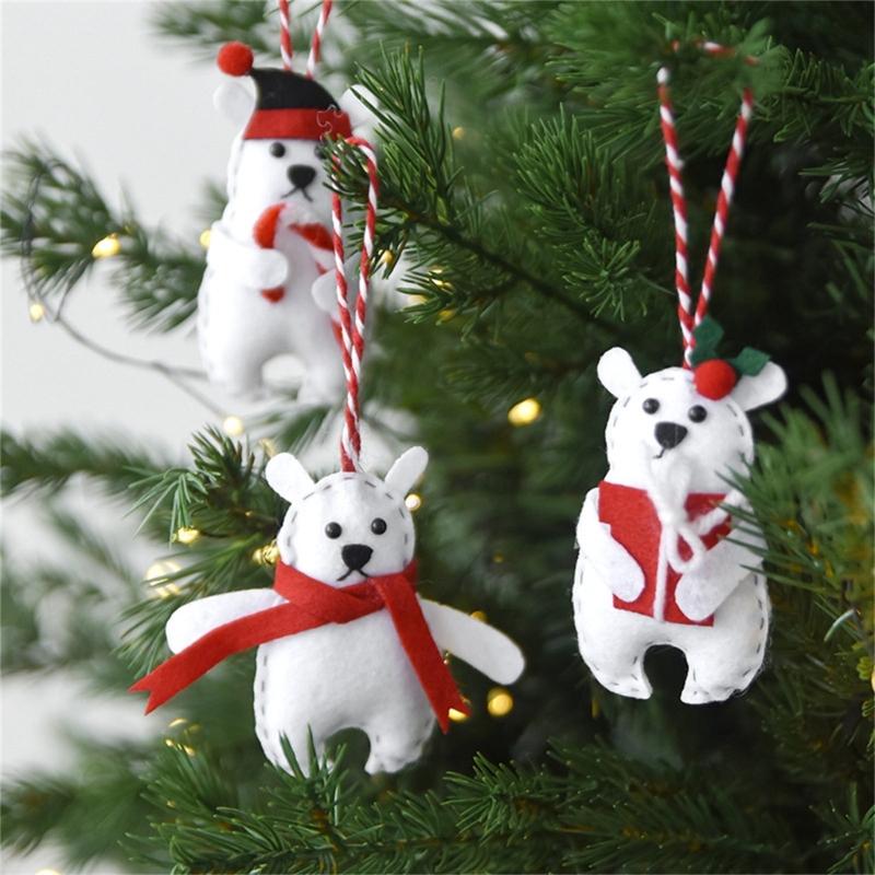 Soft Felt Christmas Tree Decoration Set, 5 Piece Holiday Tree Hanging Ornament With Pre Attached Cords for Tree, Entrydoor, and Festival Wall Display