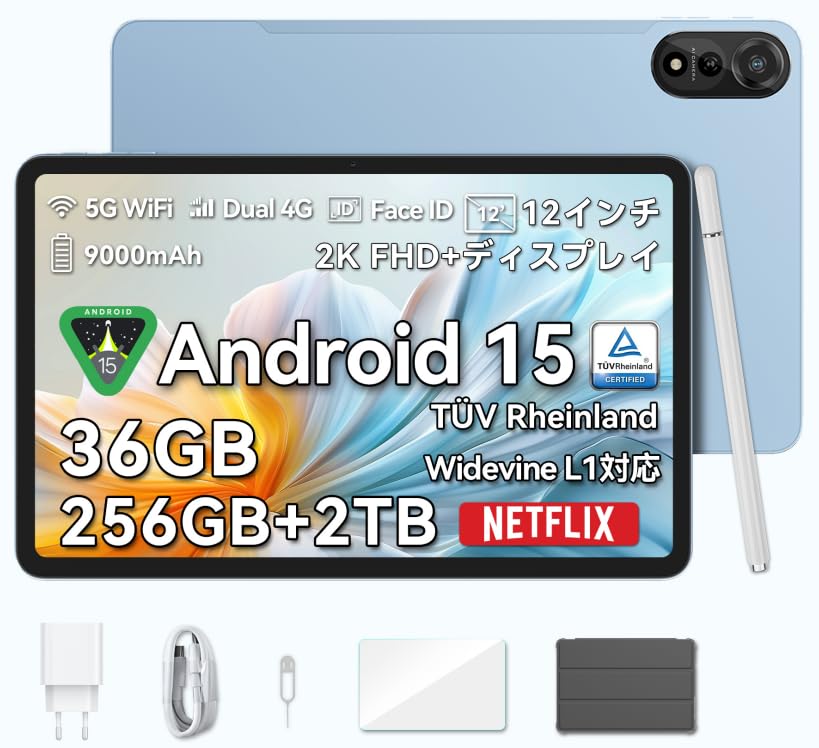 

15 2K IPS Великий Blackview MEGA2 Android 15 18W Швидкий T615 CPU з Widevine L1 4G AI та Android Стилусом [Планшет Android, 12-дюймовий, Екран] Планшет, синій