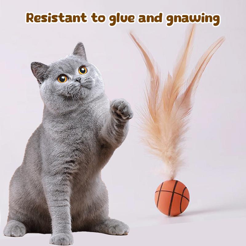 3Pcs Cat Feather Ball Toys Indoor Cats Bouncy Balls Toys Mini Basketball Football Baseball Cats Toys Pet Interactive Toys