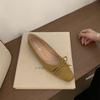 Französische duftende flache Sohle quadratischer Kopf rote Schleife Einzelne Schuhe Damenschuhe 25 neuer Frühling vielseitig sanfte Pendlerschuhe