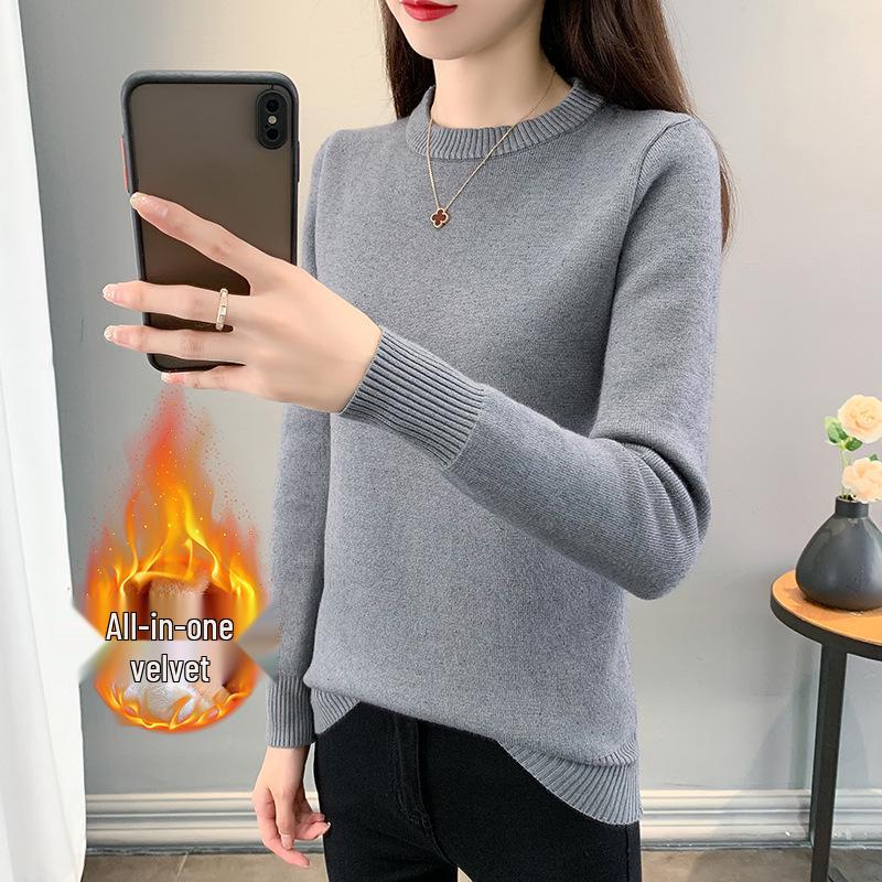 2025 Autumn/Winter Women's Plus Size Knit Fleece Sweater - Slimming, Cozy Inner Layer, Warm and Stylish.
