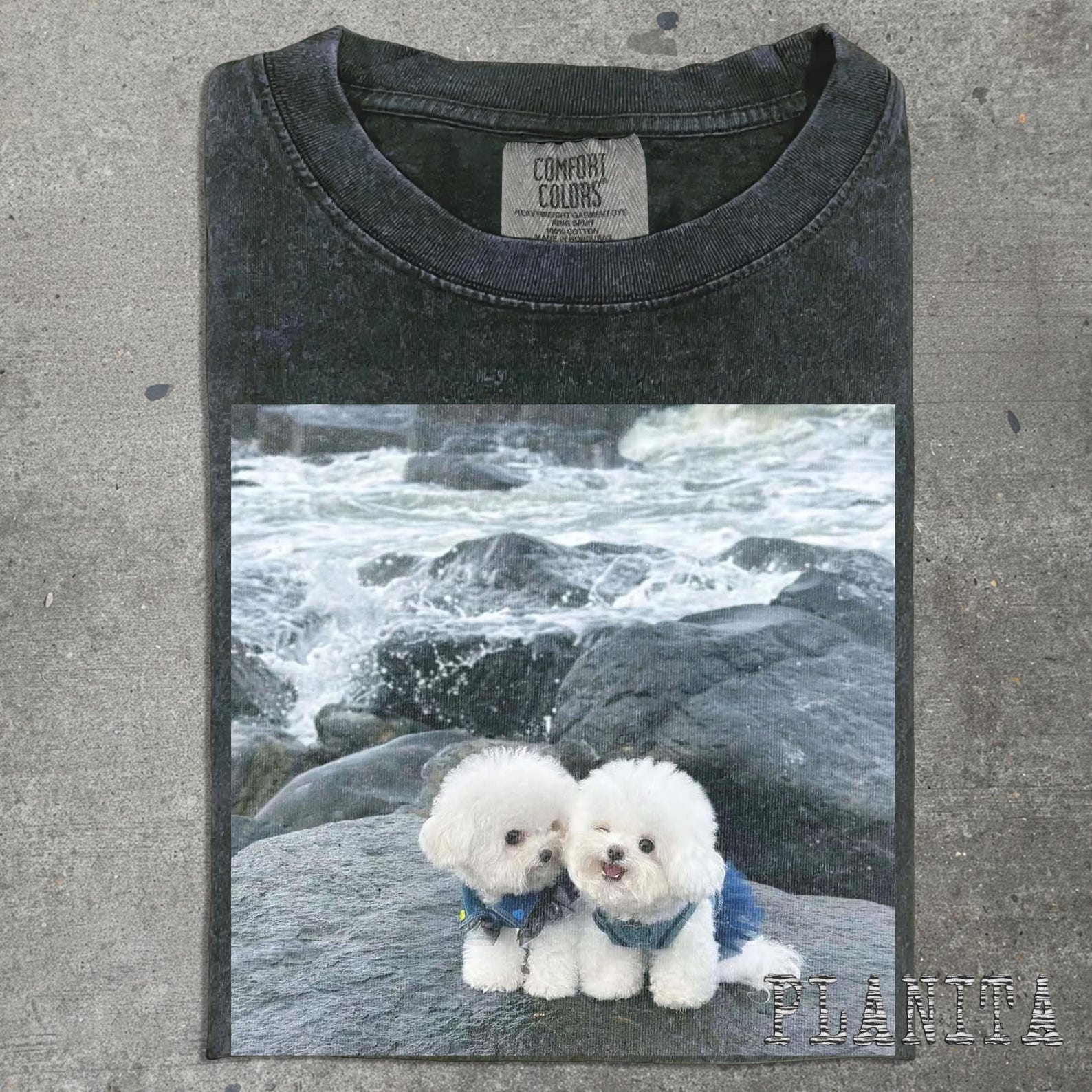 Two Fluffy Bichon Puppies T-Shirt | Cute Dog Photo Tee L