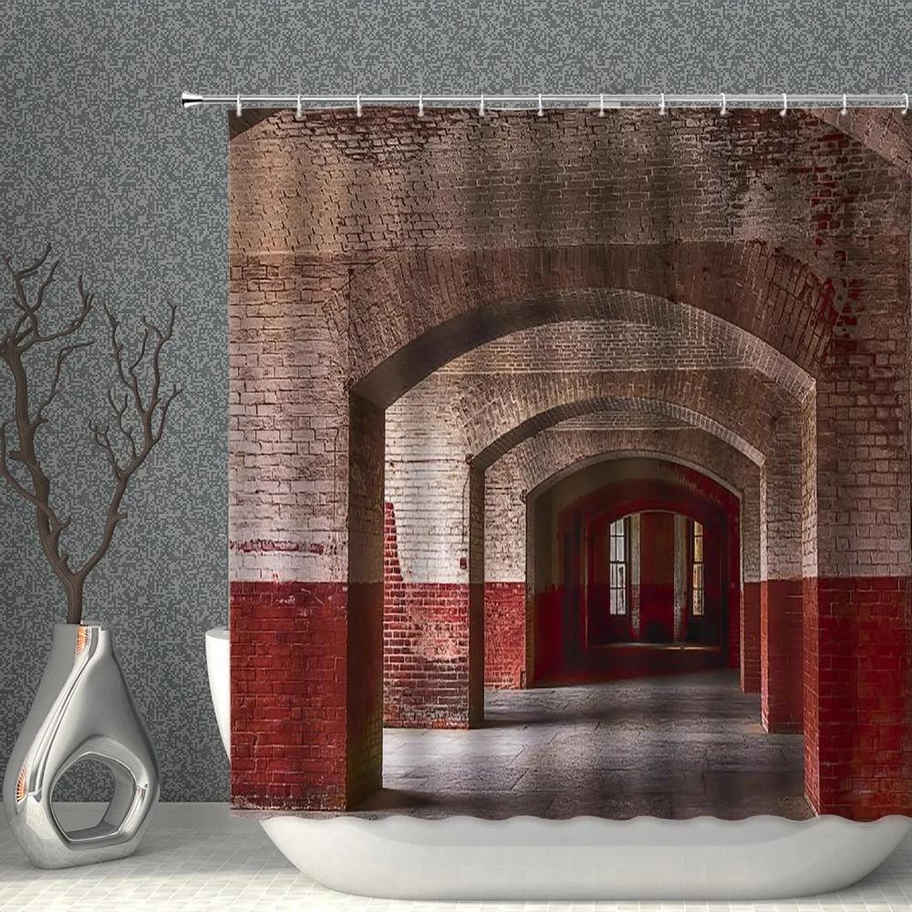 

Old Door Window Shower Curtains Waterproof Cloth Retro Art Style Palace House Bath Curtain Set Bathroom Screen Bathtub Decor W90XH180cm