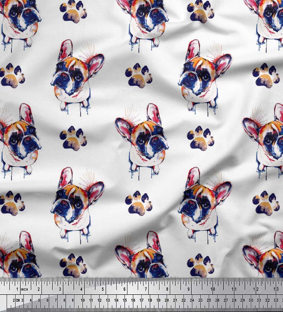 

Тканина Soimoi Japan Crepe Satin Тканина Бостон тер’єр собака Принт на метр 42 дюйма 42 Inch Wide - Poly Crepe білий