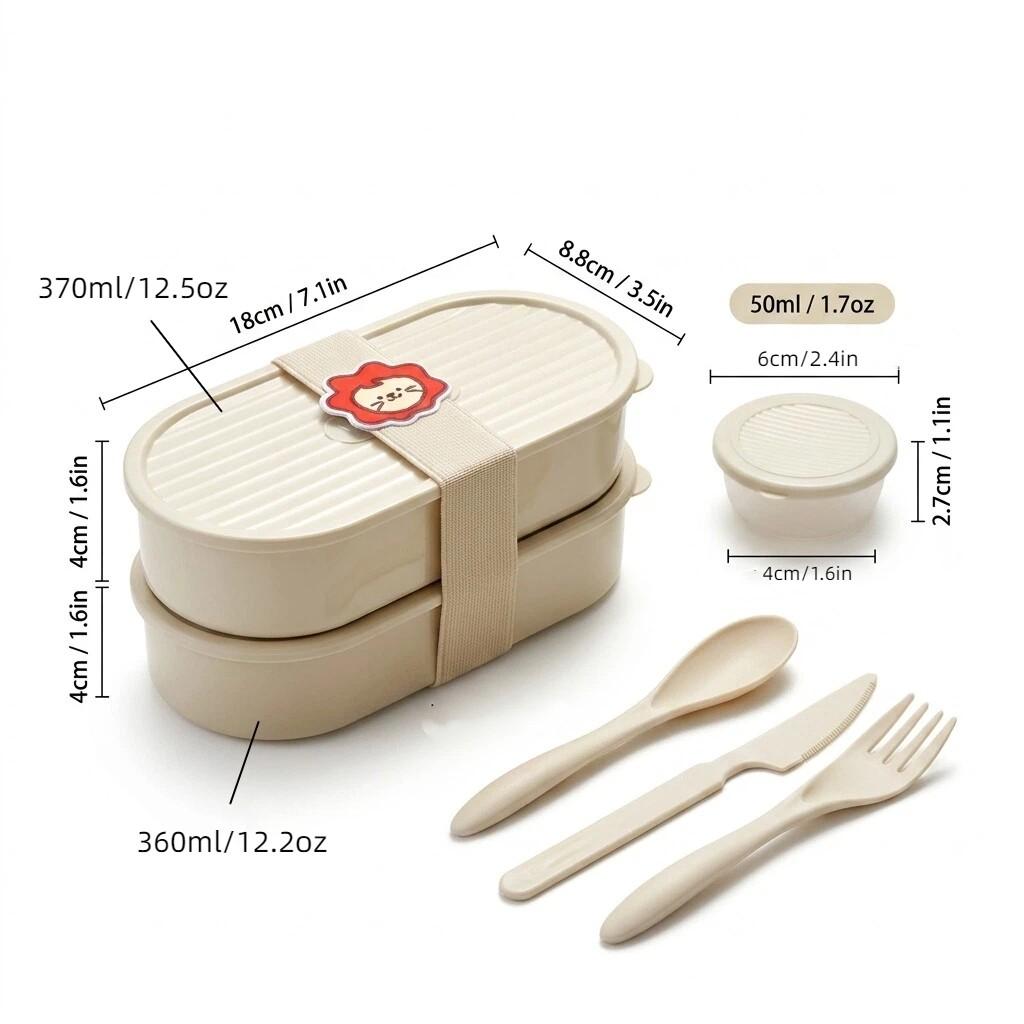 2Pcs/Set Plastic Fruit Salad Food Container With Cute Strap Portable Oval Bento Box For Kids Students Microwaveable Lunch Box