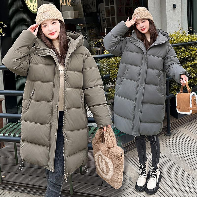 Russia thickened winter long knee cotton clothes women's Korean version thickened hooded simple bread clothes winter coat