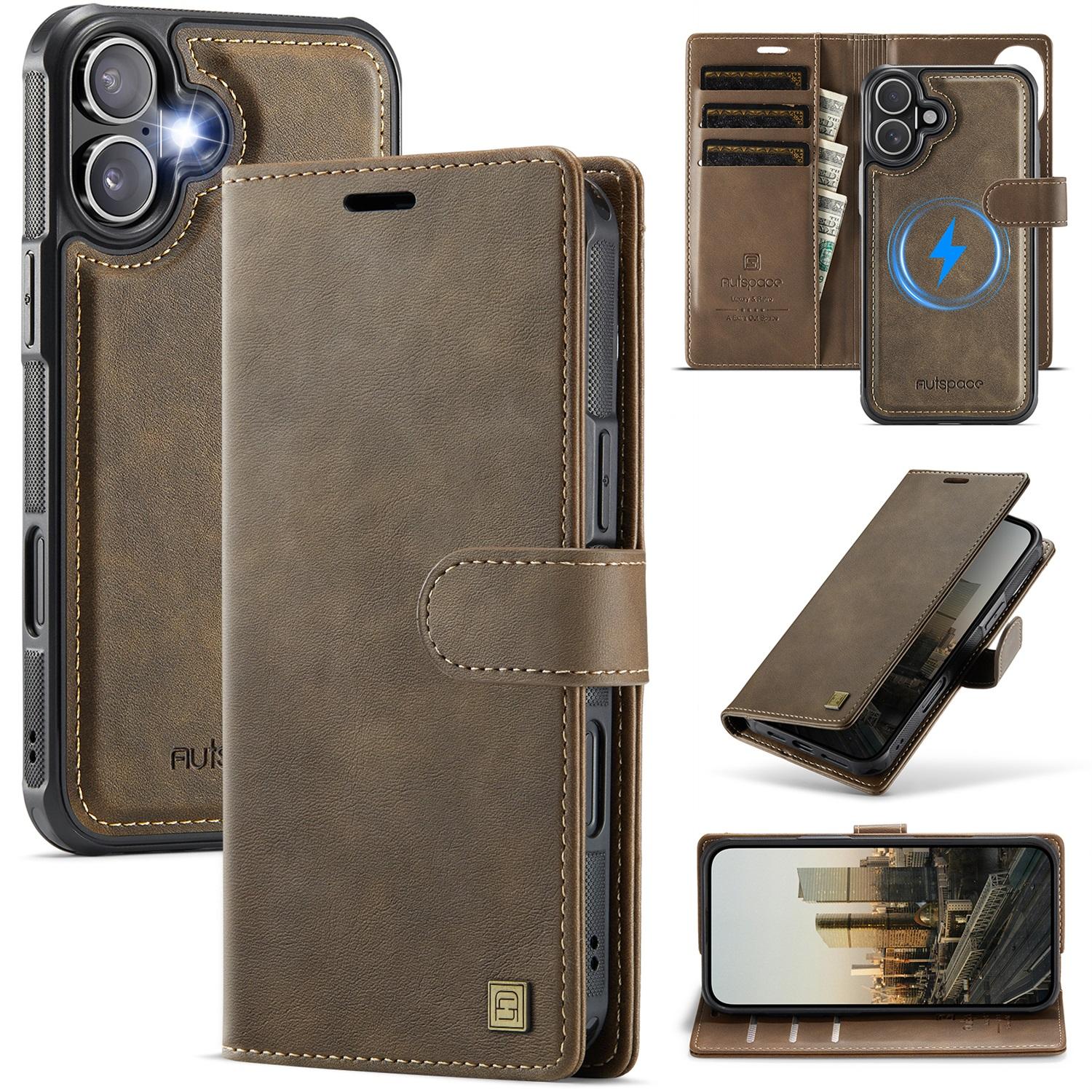 AUTSPACE A05 For iPhone 17 Case Wallet Stand Detachable Leather Magnetic Phone Cover