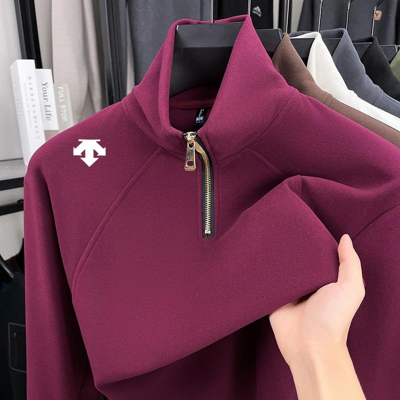 

Men s Half Zip Stand Up Collar Hoodie Long Sleeve T-Shirt Winter Arrival Velvet Print Warm Men swear XL